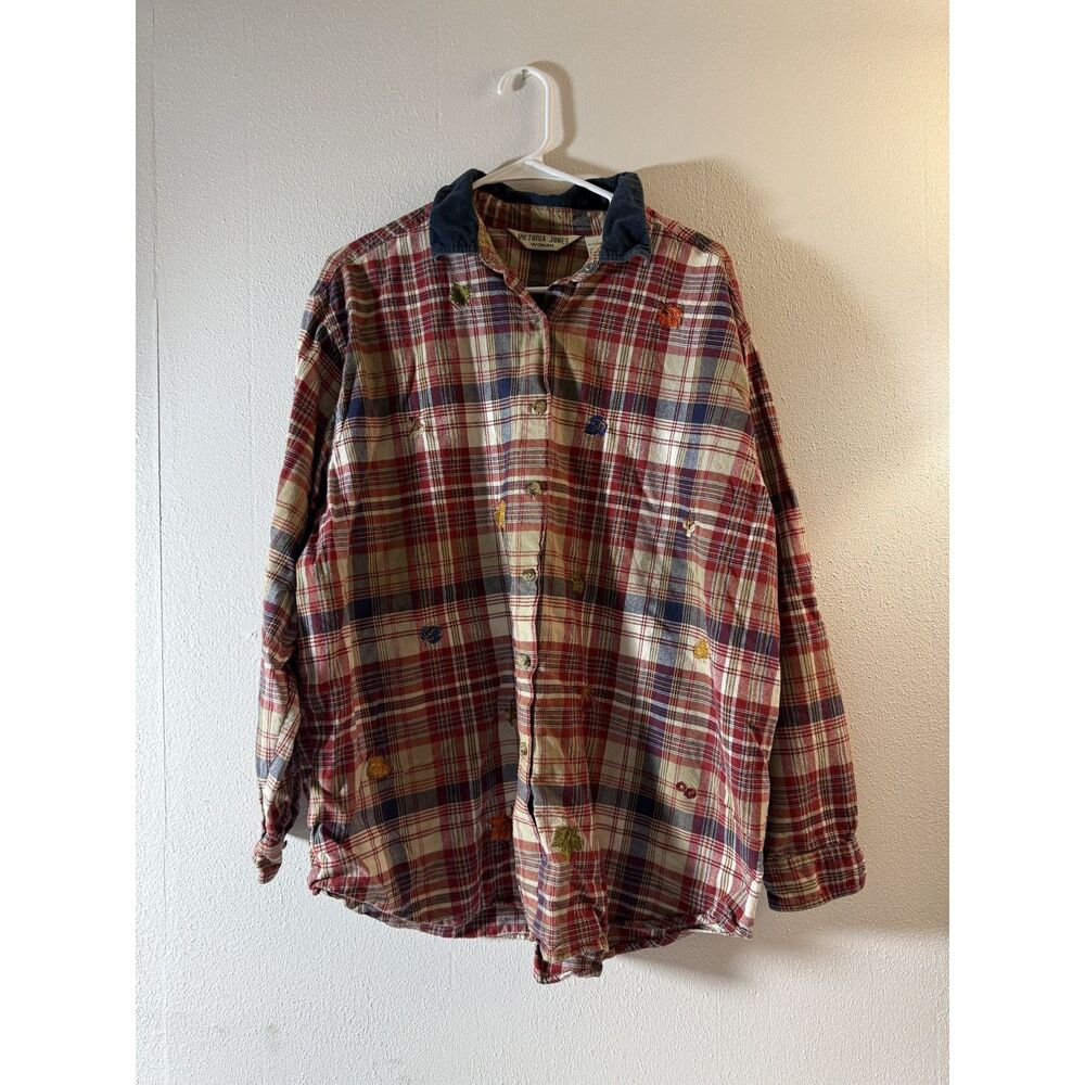 Victoria Jones Plaid Embroidered button down  2X